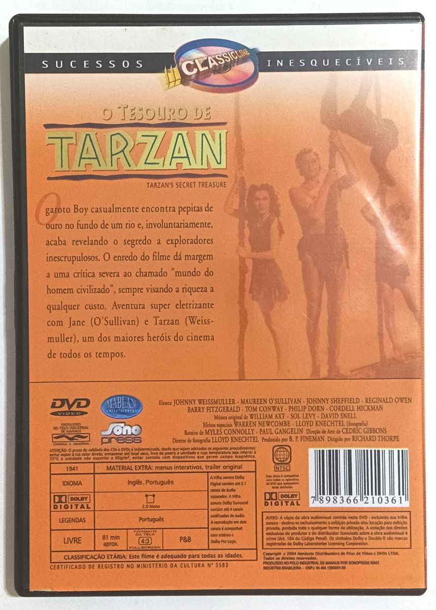 | Casa do Colecionador O Tesouro De Tarzan. Com Johnny Weissmuller. Dvd