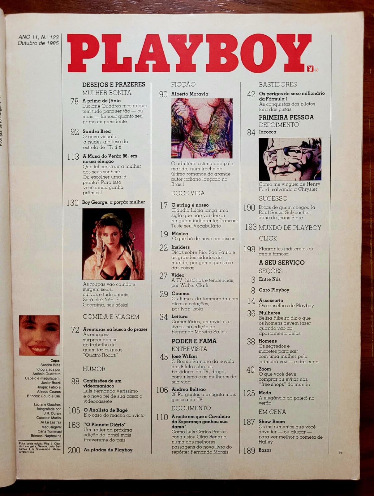 | Casa do Colecionador Playboy Nº 123 | Outubro/1985 | Sandra Bréa | Capa Principal | Pôster Presente | Estado Bom