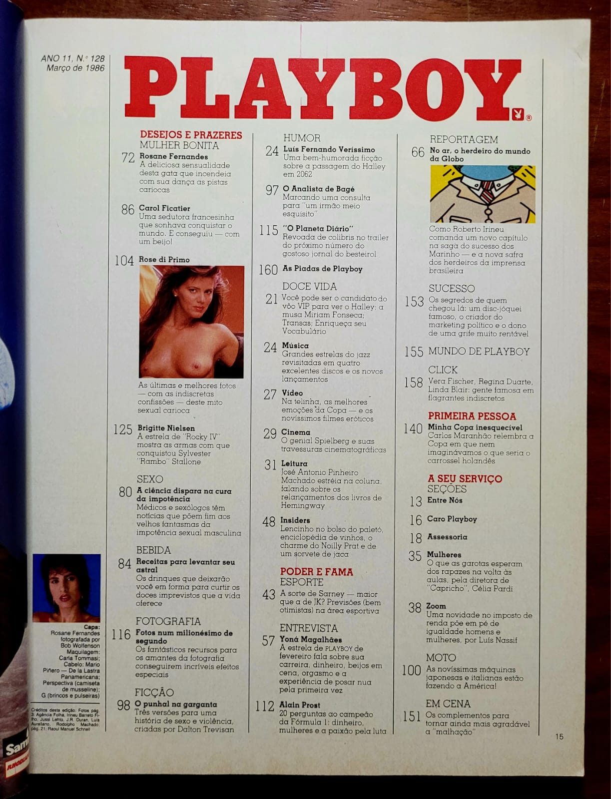 | Casa do Colecionador Playboy Nº 128 | Março/1986 | Rosane Fernandes – Campeã da Dança do Hippopotamus | Pôster Presente | Ótimo Estado