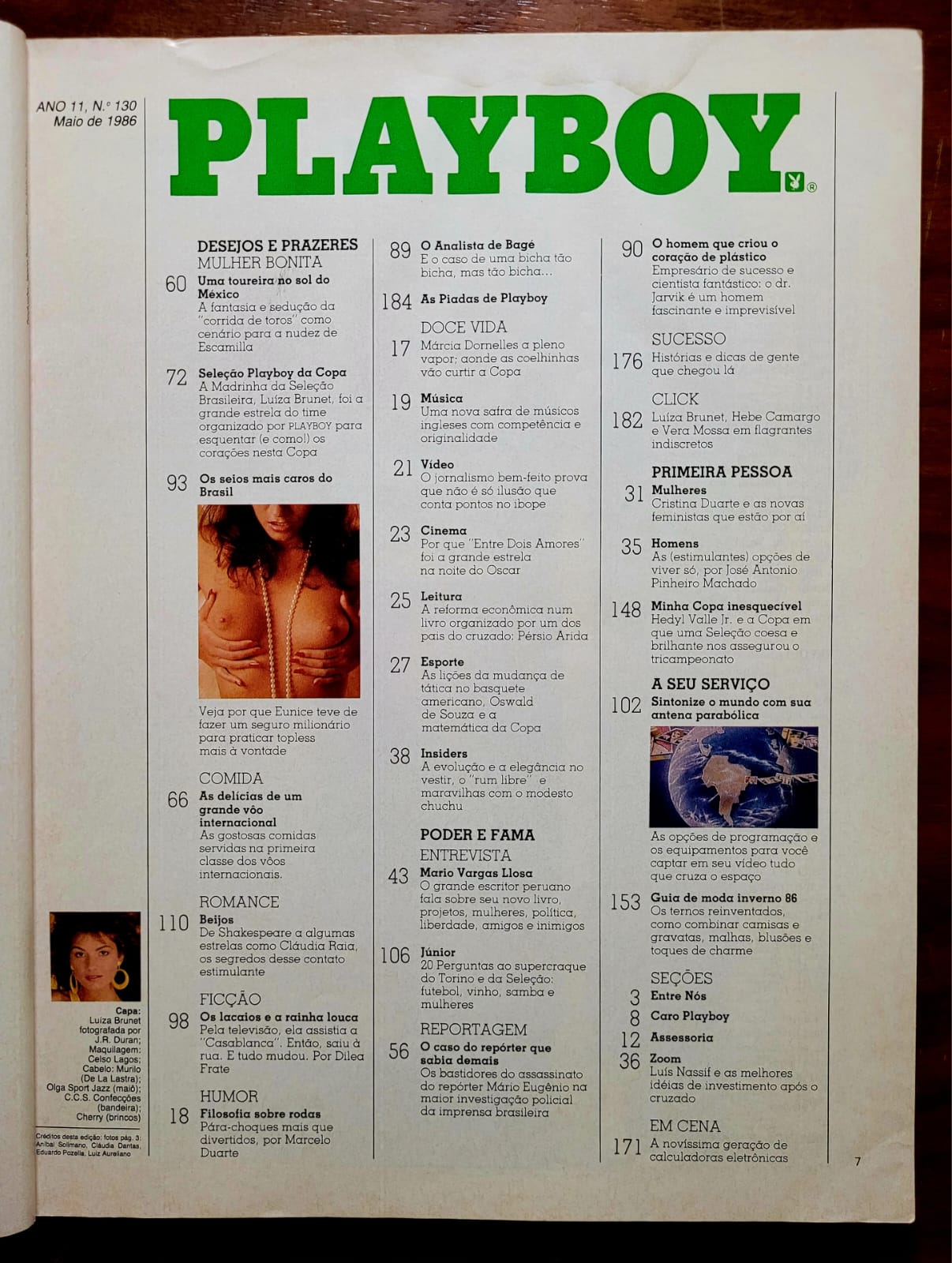 | Casa do Colecionador Playboy Nº 130 | Maio/1986 | Luiza Brunet | Pôster Presente | 3ª Capa na Playboy - LEIA A DESCRIÇÃO