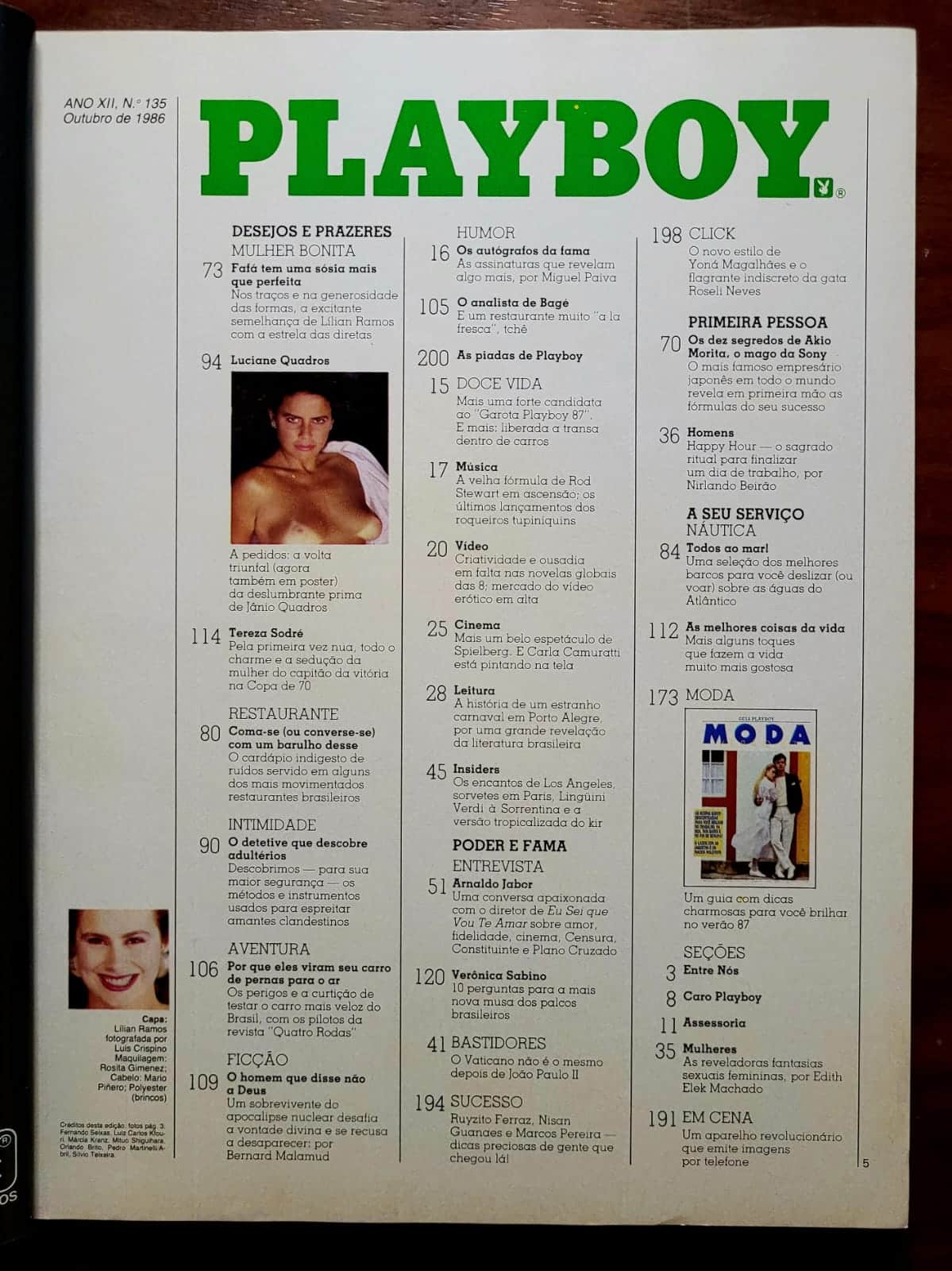 | Casa do Colecionador Playboy Nº 135 | Outubro/1986 | Lilian Ramos | Pôster Luciane Quadros | Exemplar de Assinante