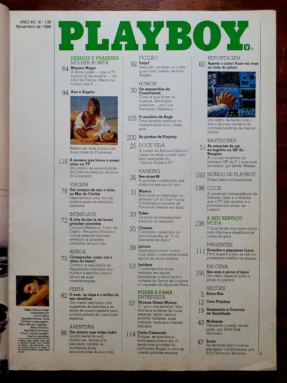 | Casa do Colecionador Playboy Nº 136 | Novembro/1986 | Mayara Magri | Pôster Duplo Ana e Ângela com defeito | Edição de banca