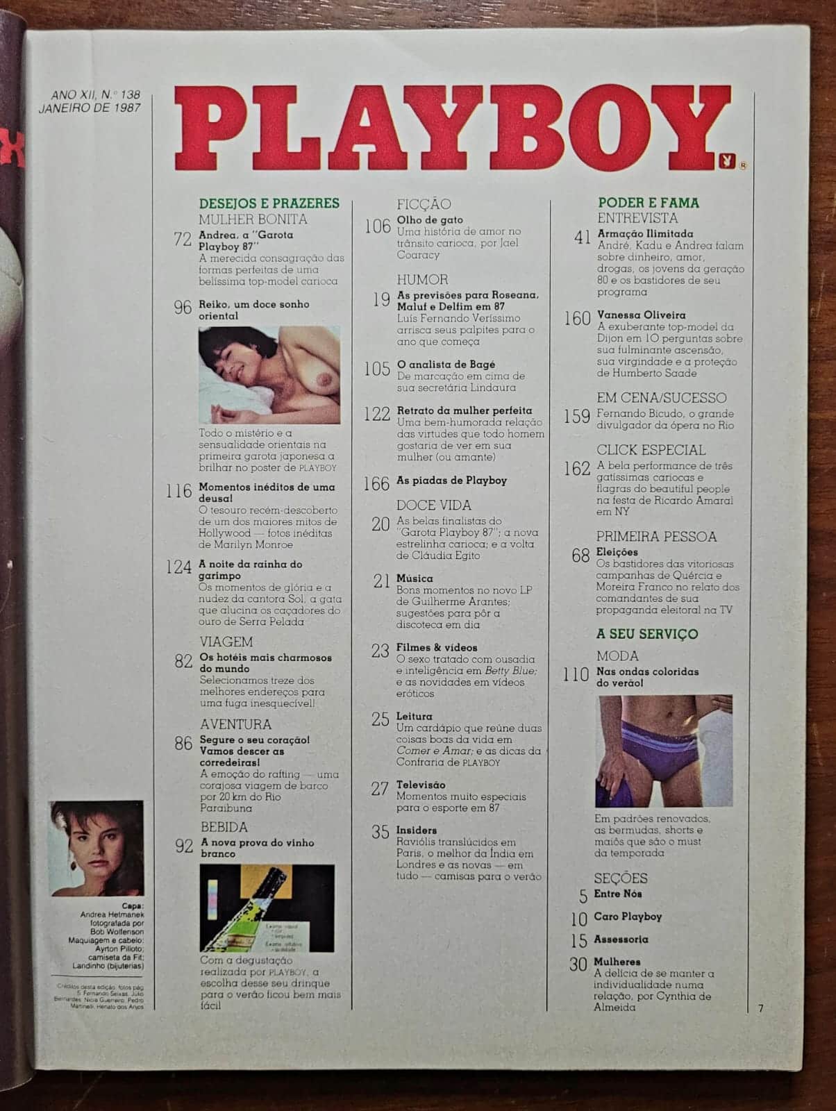 | Casa do Colecionador Playboy Nº 138 | Janeiro/1987 | Andrea Hetmanek - Garota Playboy 87 | Pôster Reiko Sugano Presente