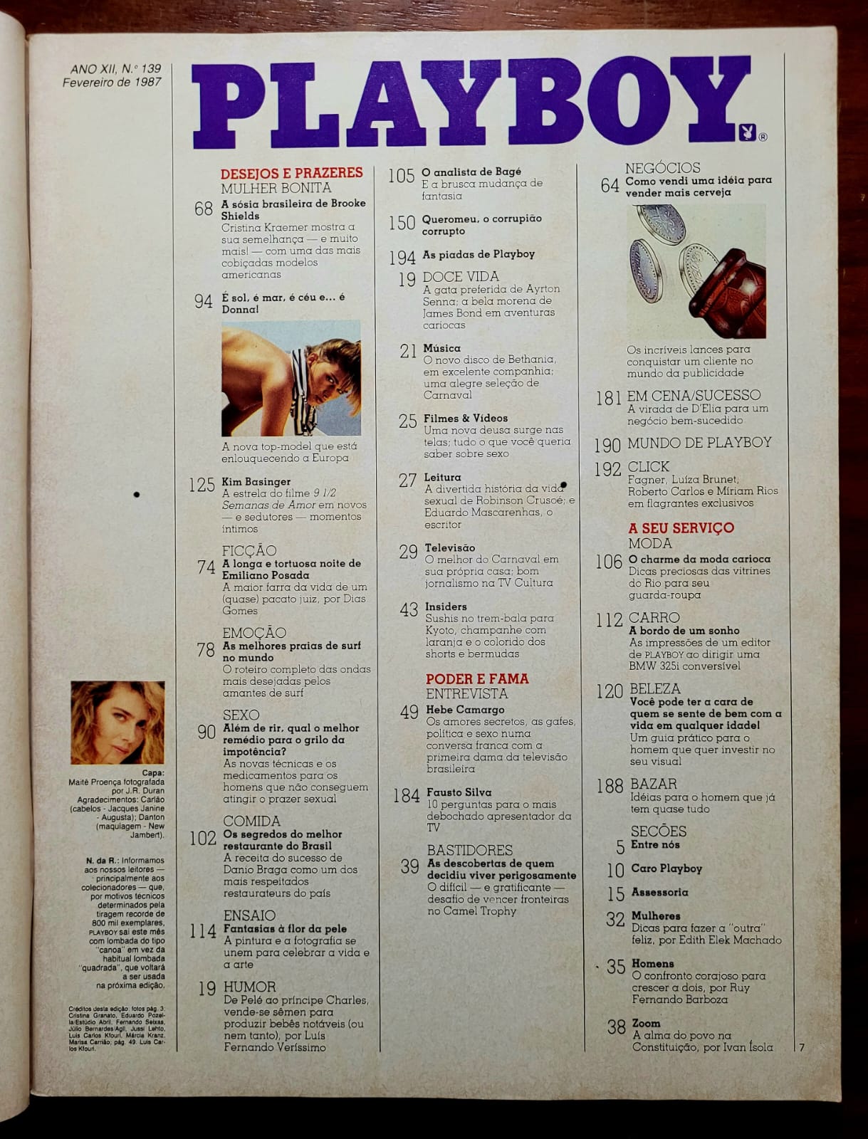 | Casa do Colecionador Playboy Nº 139 | Fevereiro/1987 | Maitê Proença | Edição Dupla 139 + 139A | Edição de Banca