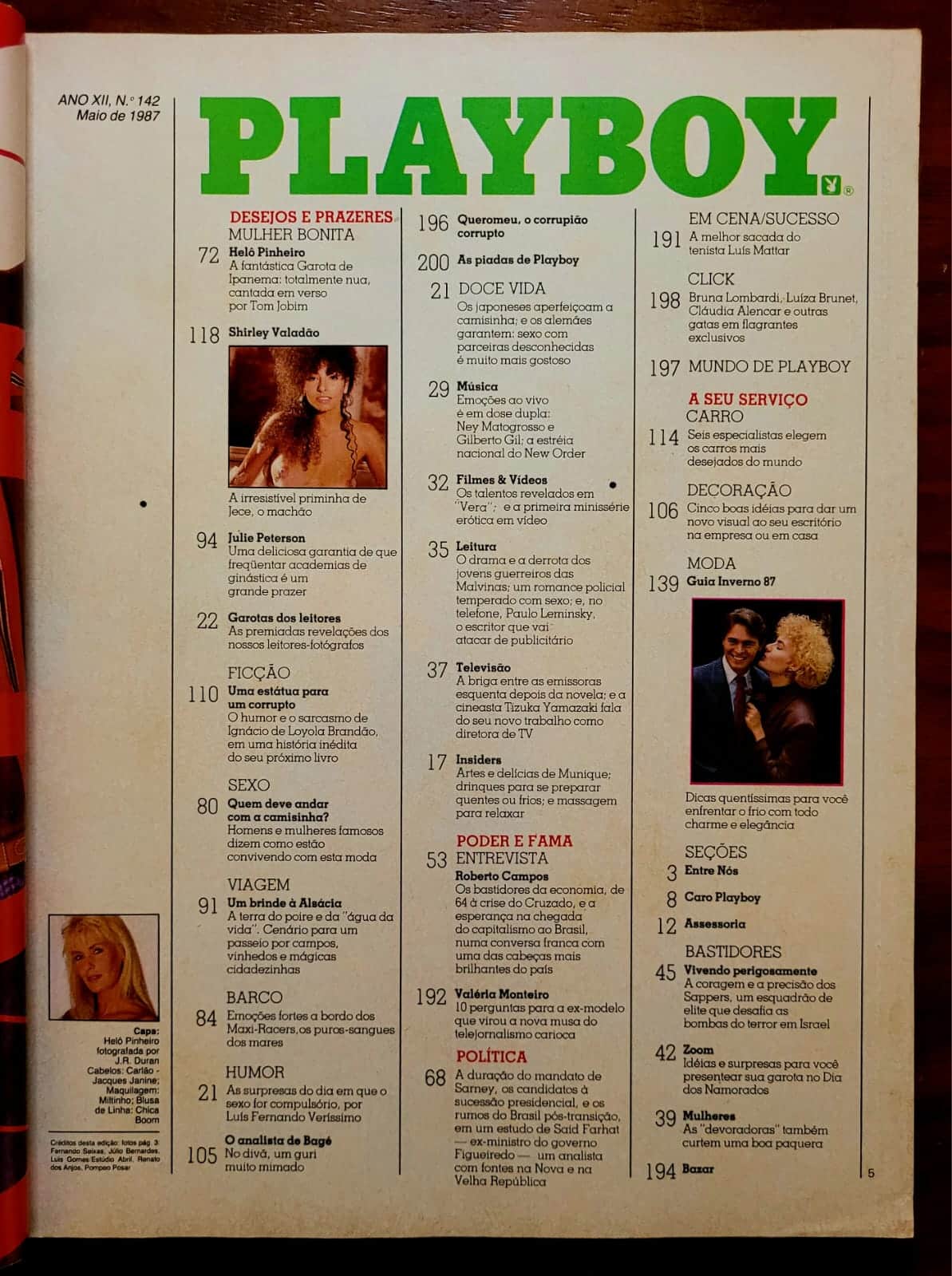 | Casa do Colecionador Playboy Nº 142 | Maio/1987 | Helô Pinheiro – Garota de Ipanema | Pôster da Julie Peterson | Edição Regular de Banca
