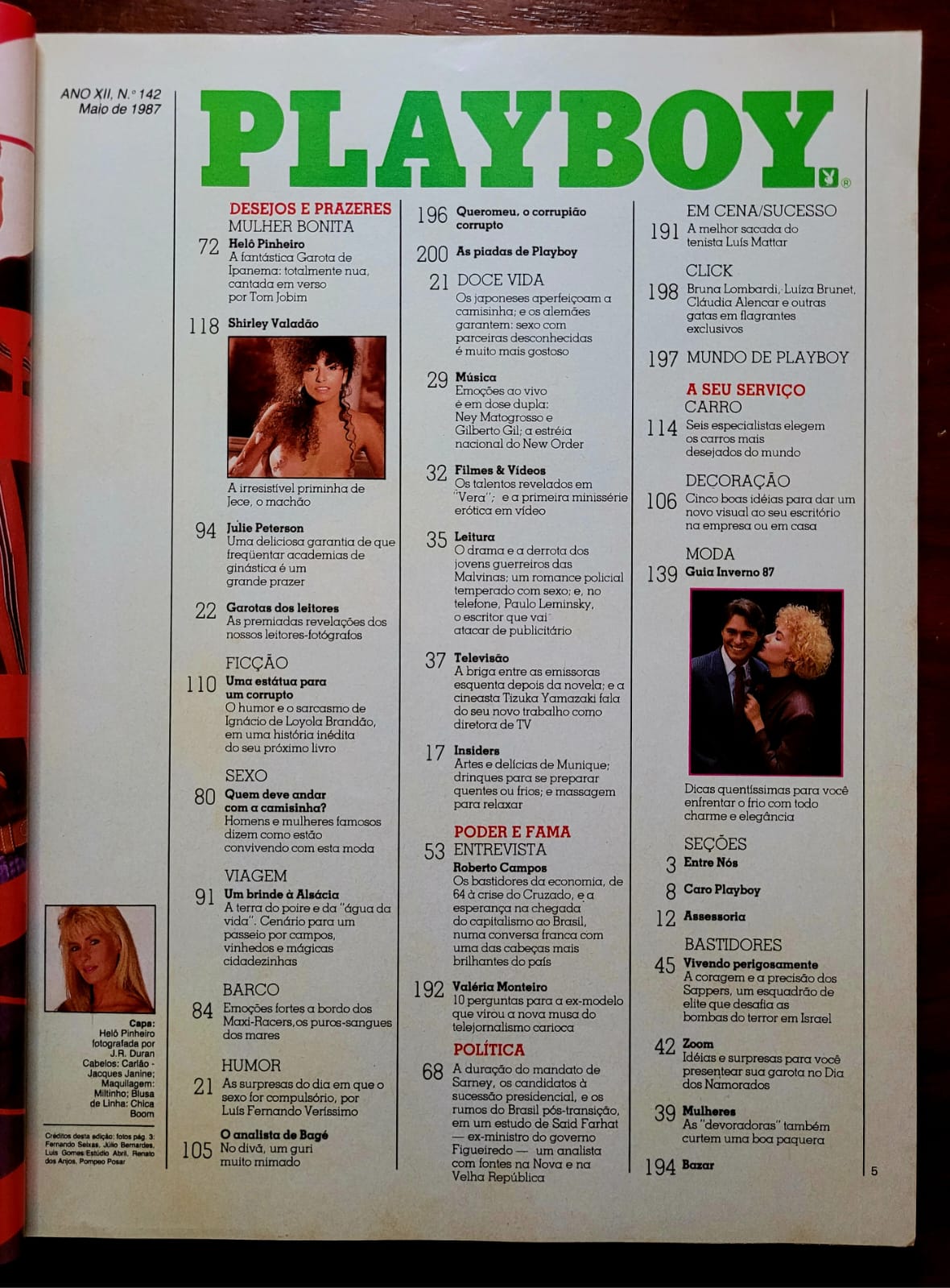| Casa do Colecionador Playboy Nº 142 | Maio/1987 | Helô Pinheiro – Garota de Ipanema | Pôster da Julie Peterson | Edição Regular de Banca