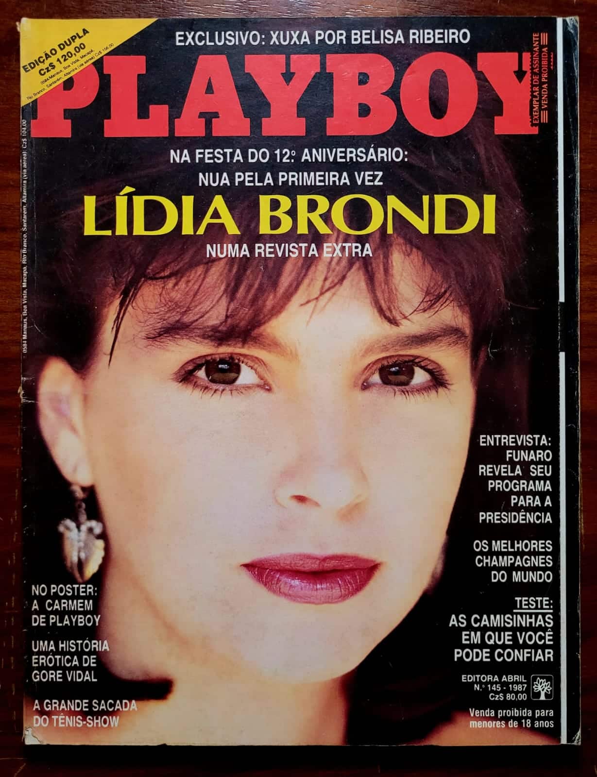 | Casa do Colecionador Playboy Nº 145 | Agosto/1987 | Lídia Brondi | Edição de 12º Aniversário | Edição sem a Edição Extra Especial 145-A