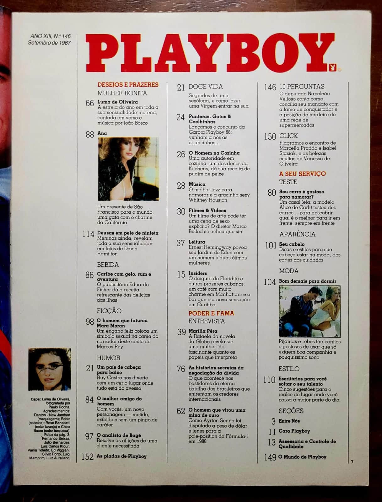 | Casa do Colecionador Playboy Nº 146 | Setembro/1987 | Luma de Oliveira | Sem Revista Extra e Sem Pôster | Exemplar de Assinante