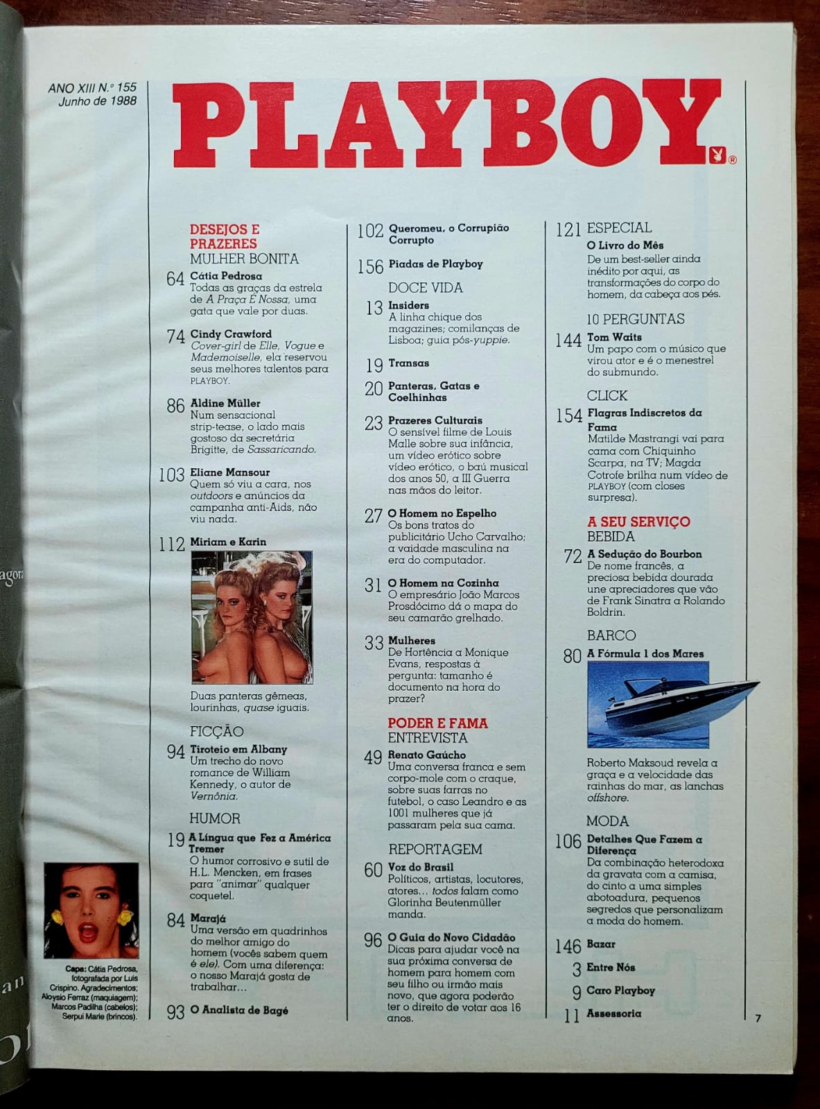 | Casa do Colecionador Playboy Nº 155 | Junho/1988 | Cátia Pedrosa - A Estrela de "A Praça é Nossa" | Pôster de Aldine Müller | Exemplar de Assinante
