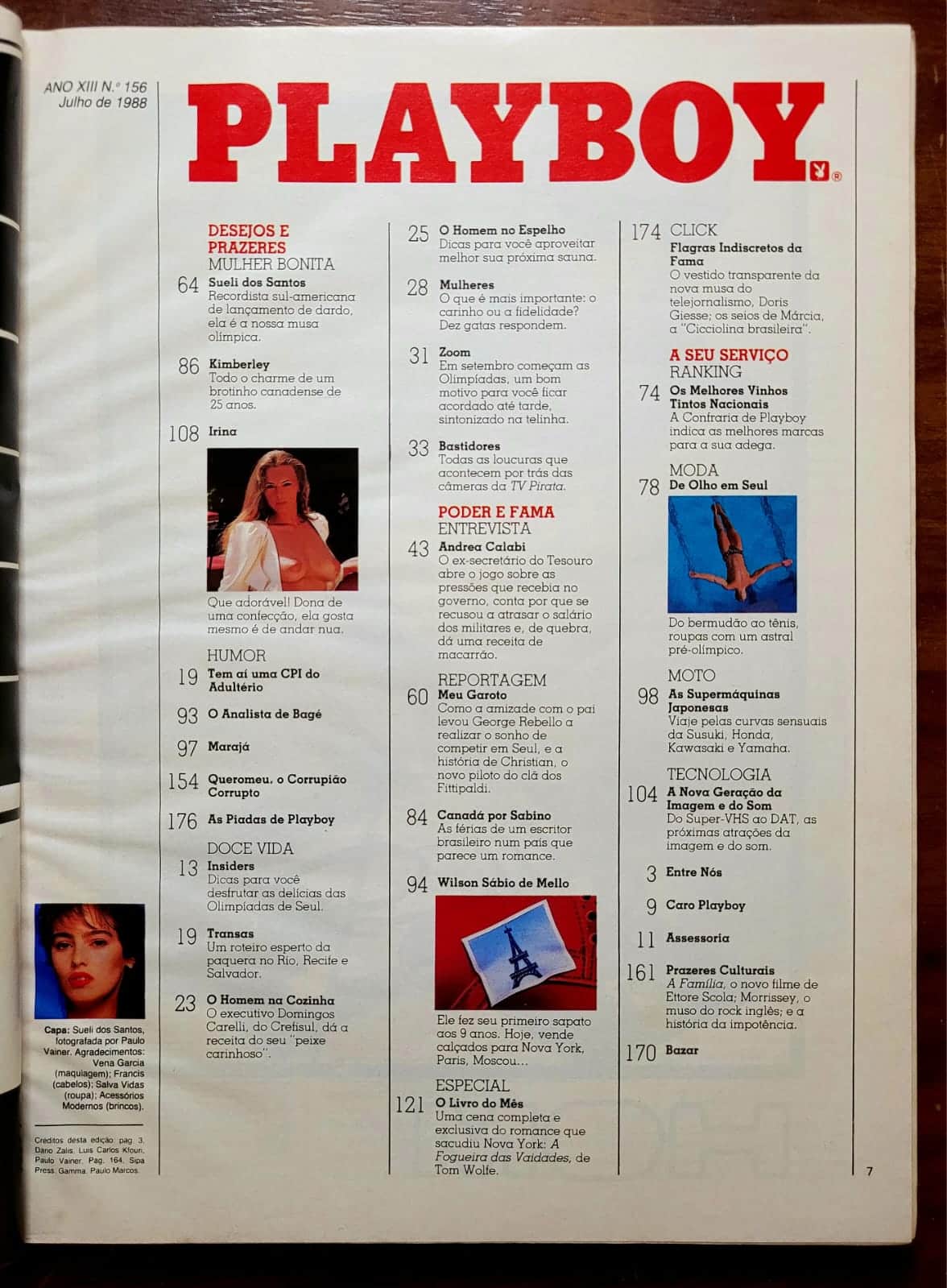 | Casa do Colecionador Playboy Nº 156 | Julho/1988 | Sueli dos Santos – Recordista Sul-Americana de Dardo | Pôster da Kimberley Conrad Presente