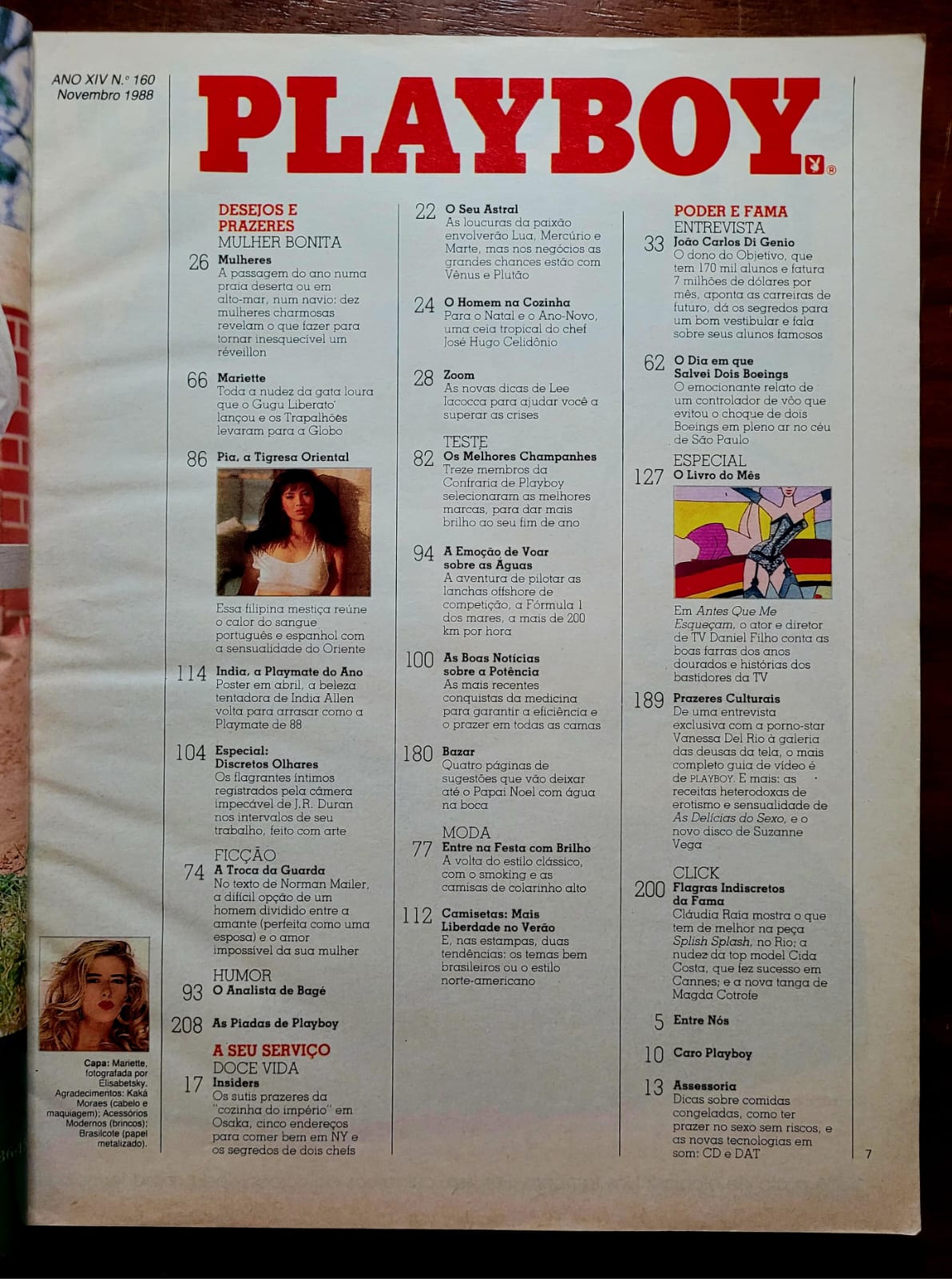 | Casa do Colecionador Playboy Nº 160 | Novembro/1988 | Mariette Detotto | Edição de Gala com Pôster de Pia Reyes Presente | Exemplar de Assinante