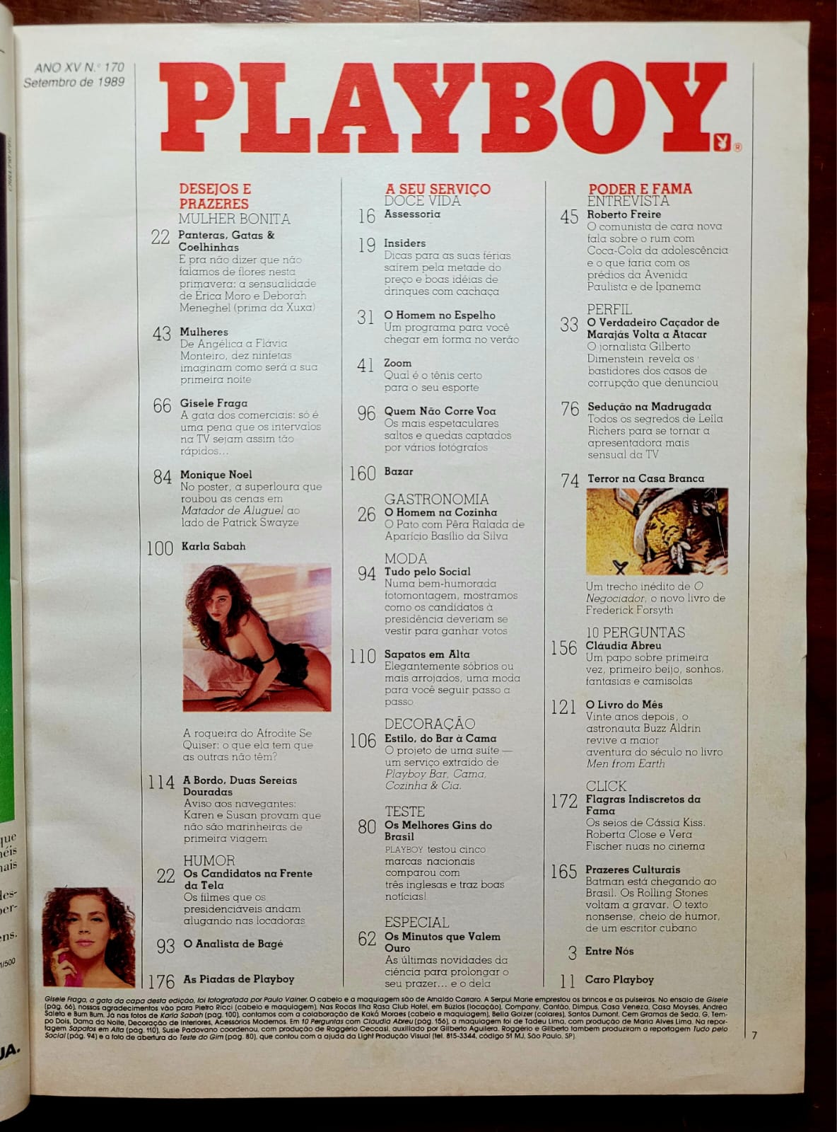 | Casa do Colecionador Playboy Nº 170 | Setembro 1989 | Gisele Fraga | Pôster de Monique Noel Presente | Edição de Banca