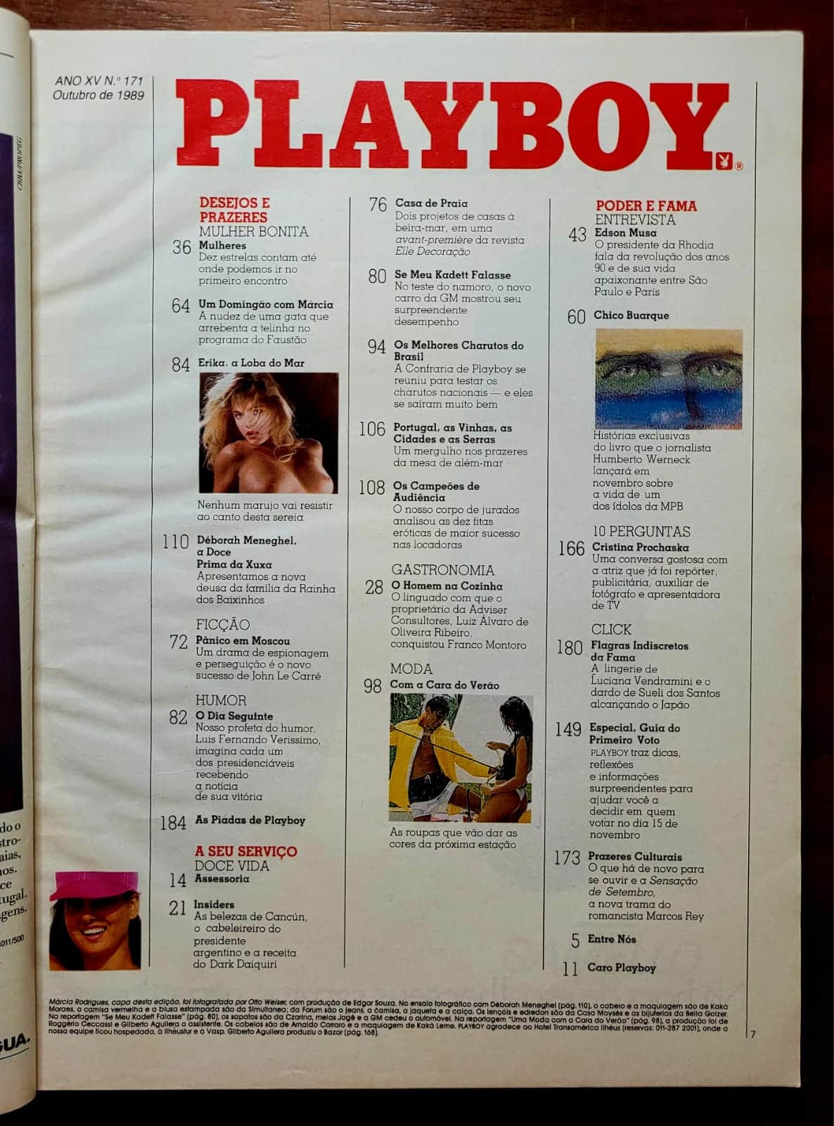 | Casa do Colecionador Playboy Nº 171 | Outubro/1989 | Márcia Rodrigues — Gata do Faustão | Pôster de Erika Eleniak Presente