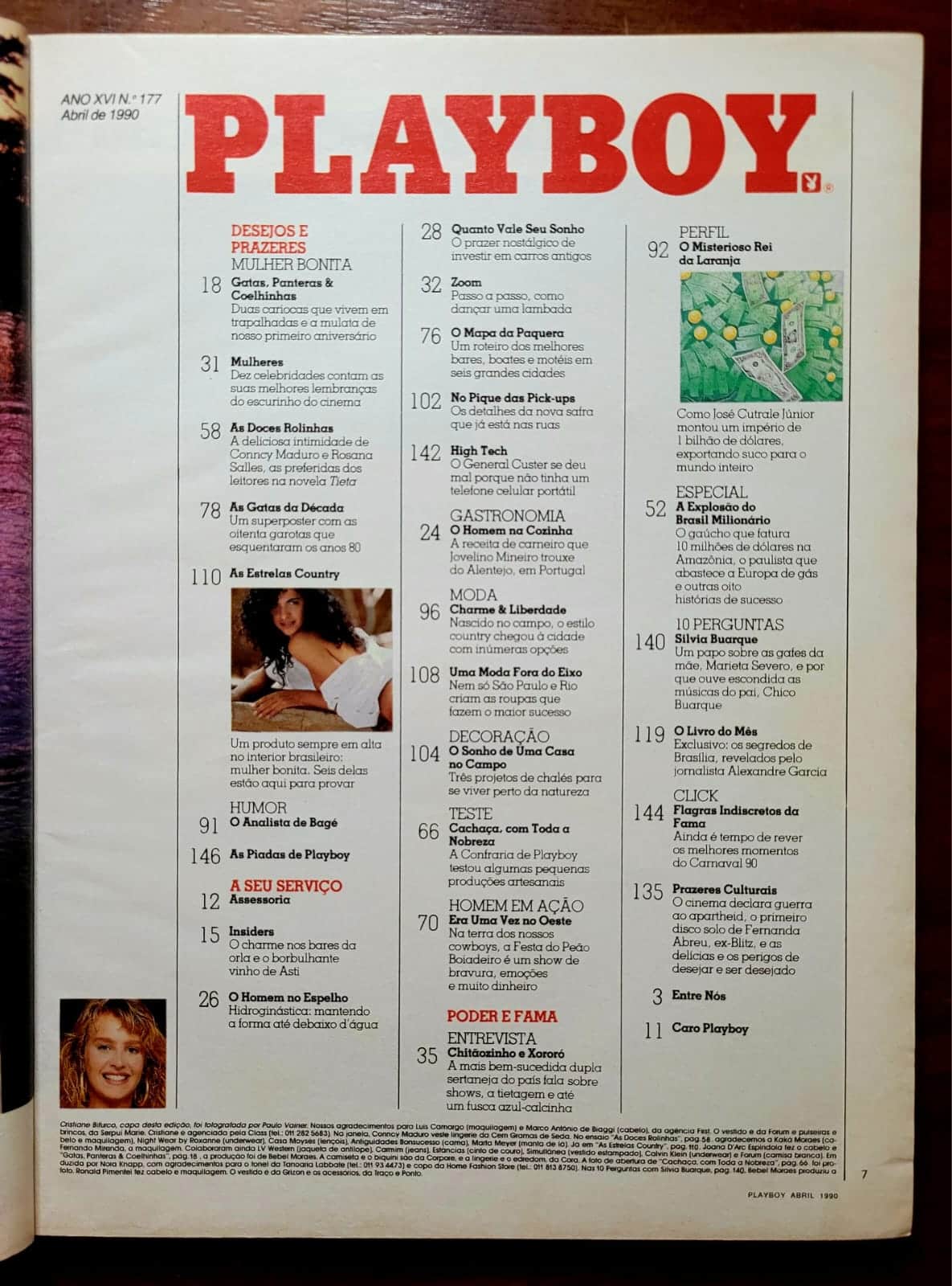 | Casa do Colecionador Playboy Nº 177 | Abril/1990 | Cristiane Bifurco - A Estrela de Araraquara | Pôster Gigante Anos 80 | Edição de Banca