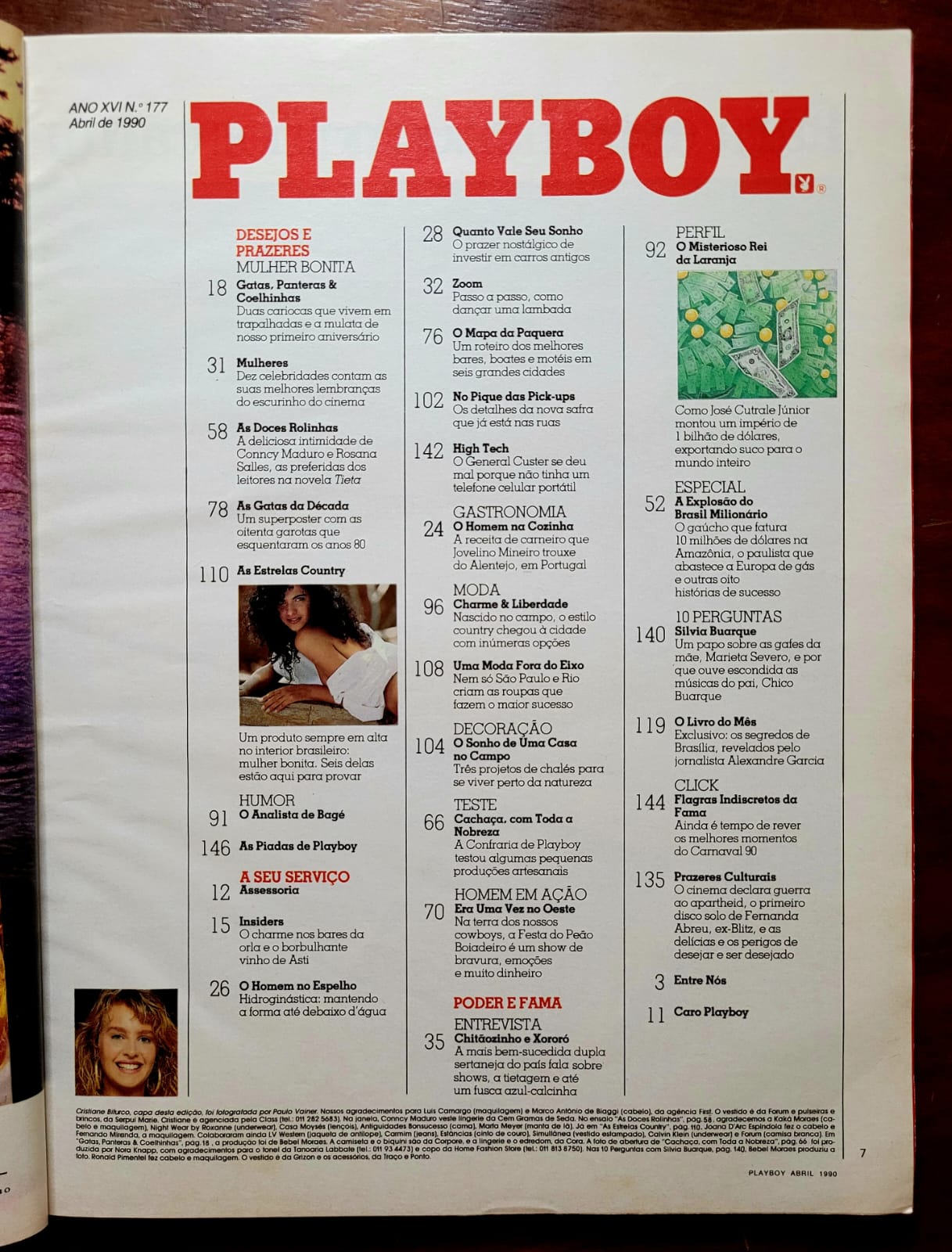 | Casa do Colecionador Playboy Nº 177 | Abril/1990 | Cristiane Bifurco - A Estrela de Araraquara | Pôster Gigante Anos 80 | Exemplar de Assinante