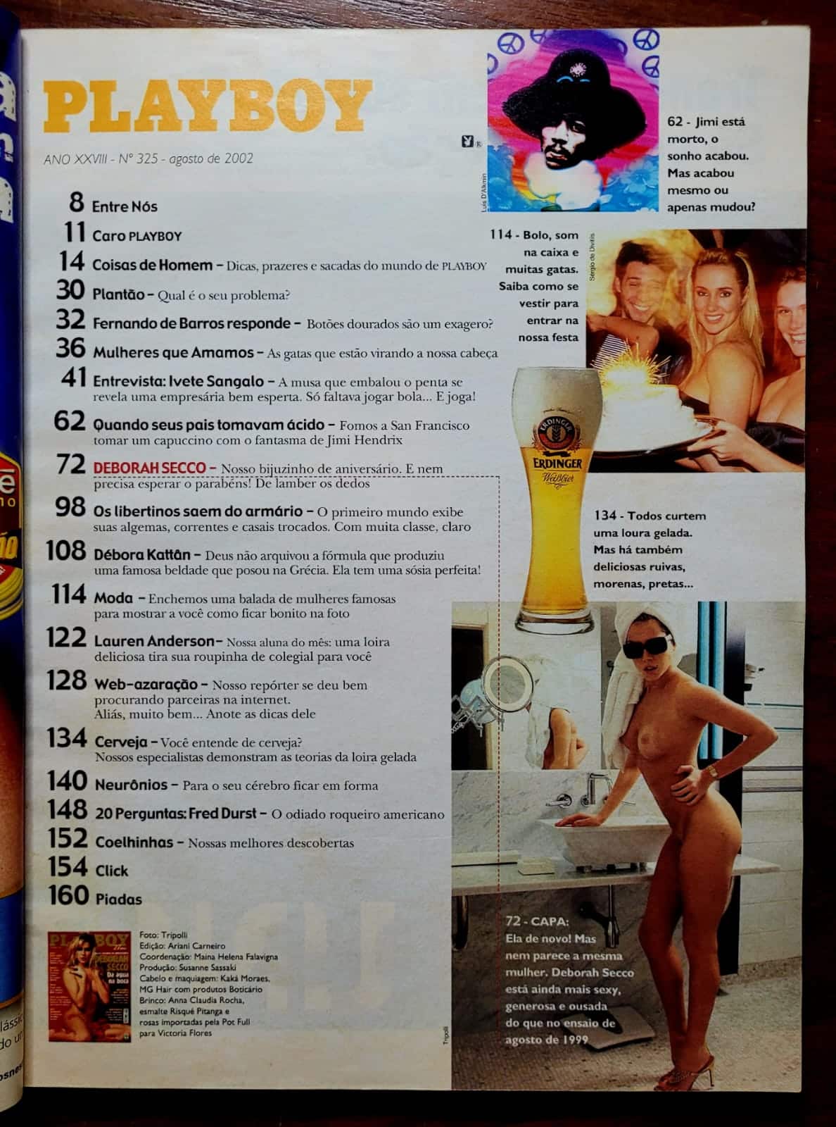 | Casa do Colecionador Playboy Nº 325 | Agosto/2002 | Deborah Secco | Edição de Aniversário - 27 Anos | Exemplar de Assinante | Pôster AUSENTE