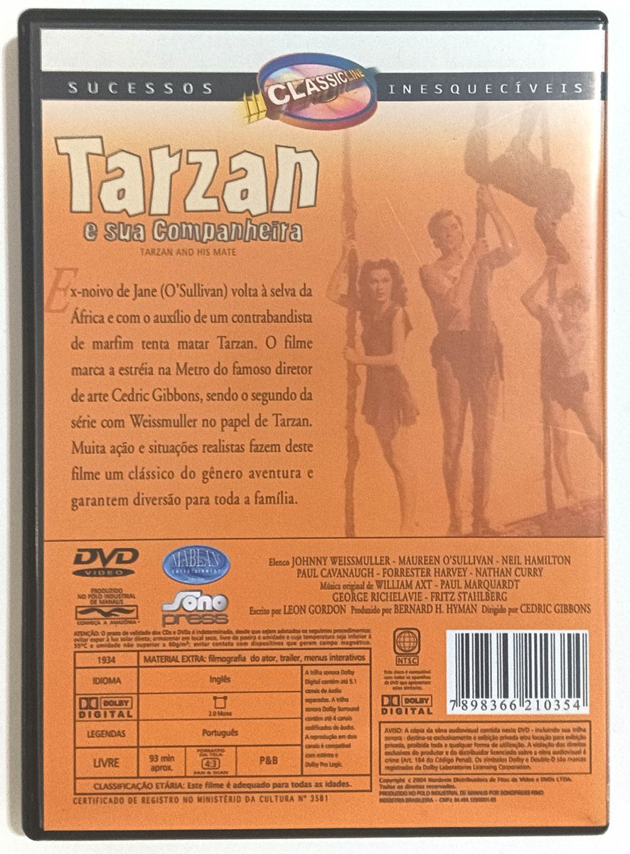 | Casa do Colecionador Tarzan E Sua Companheira Com Johnny Weissmuller. Dvd