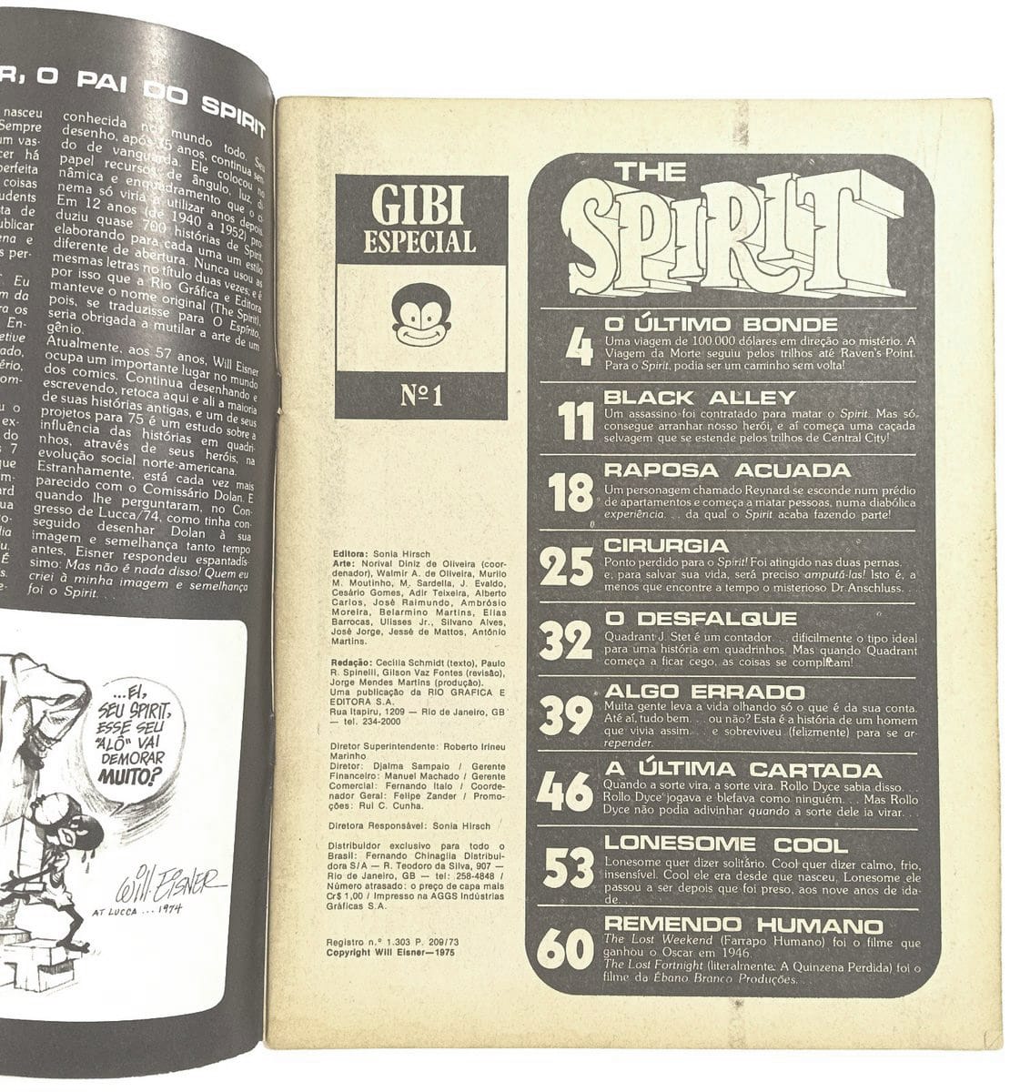 | Casa do Colecionador The Spirit - Gibi Especial n° 1: Rge -1975. HQ/Gibi raro.