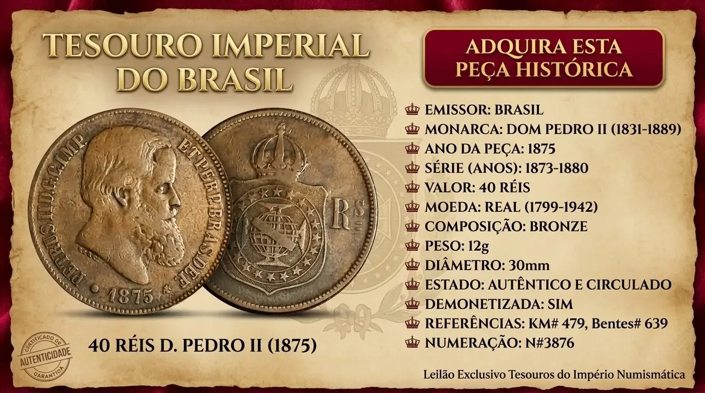| Casa do Colecionador 40 Réis 1875 escassa Sku 1203