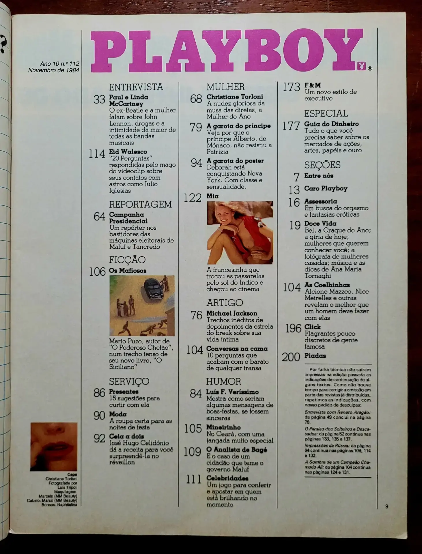 | Casa do Colecionador Playboy Nº 112 | Novembro/1984 | Christiane Torloni | Pôster Debi Johnson | Ótimo Estado - Imagem 3