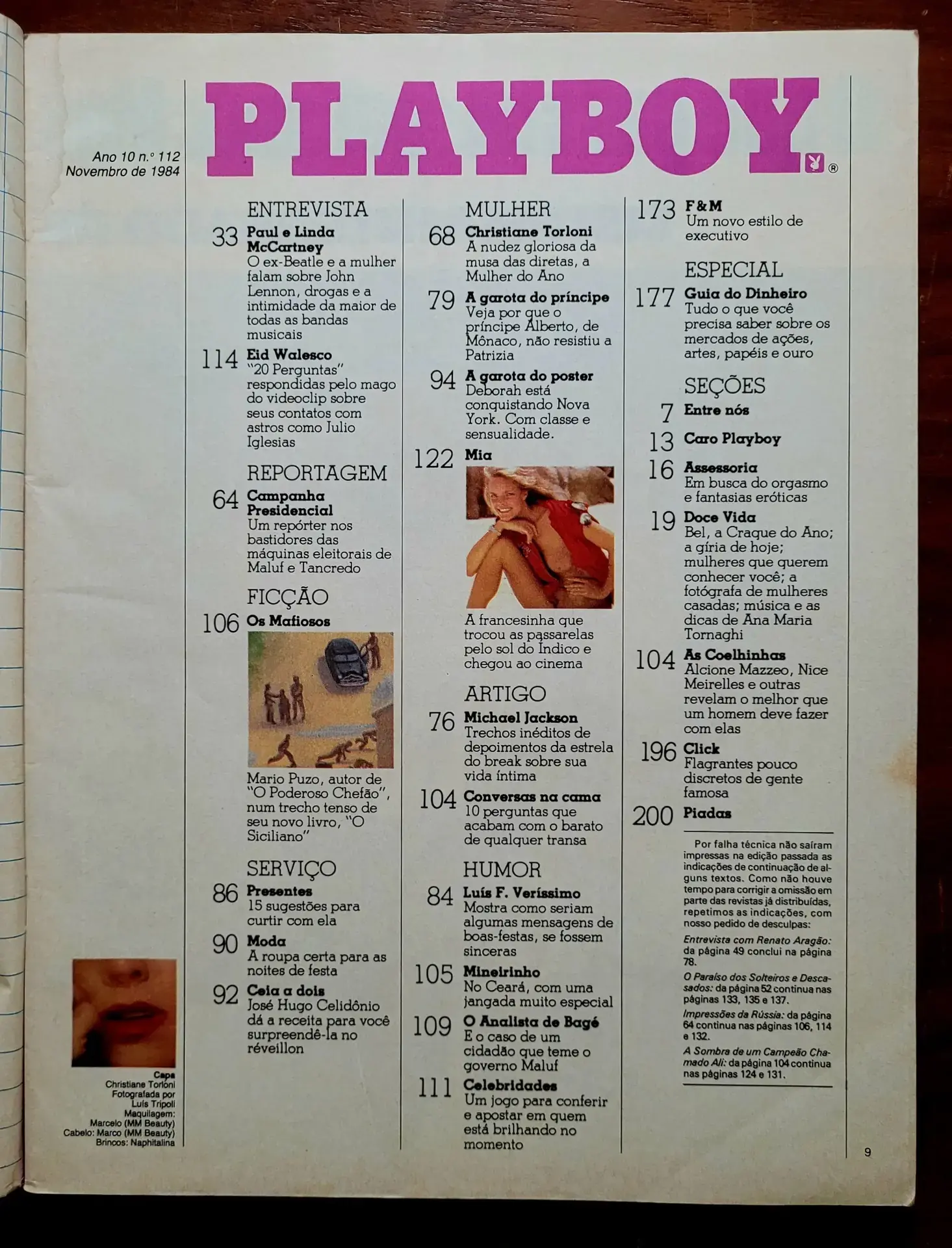| Casa do Colecionador Playboy Nº 112 | Novembro/1984 | Christiane Torloni | Pôster Deborah Nicole Johnson | Paul McCartney e Beatles - Imagem 3