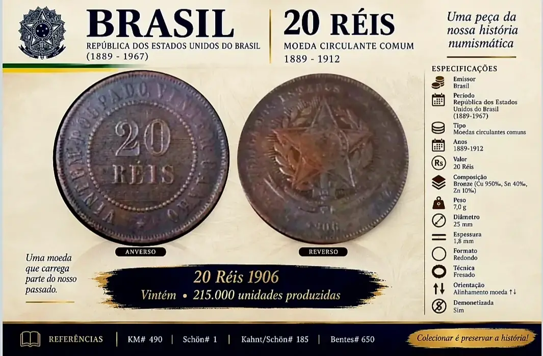 | Casa do Colecionador 20 Réis 1906 escassa Sku 0213