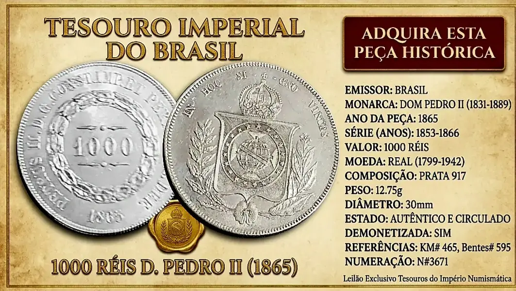 | Casa do Colecionador 1000 Réis 1865 Sku 538 Soberba linda