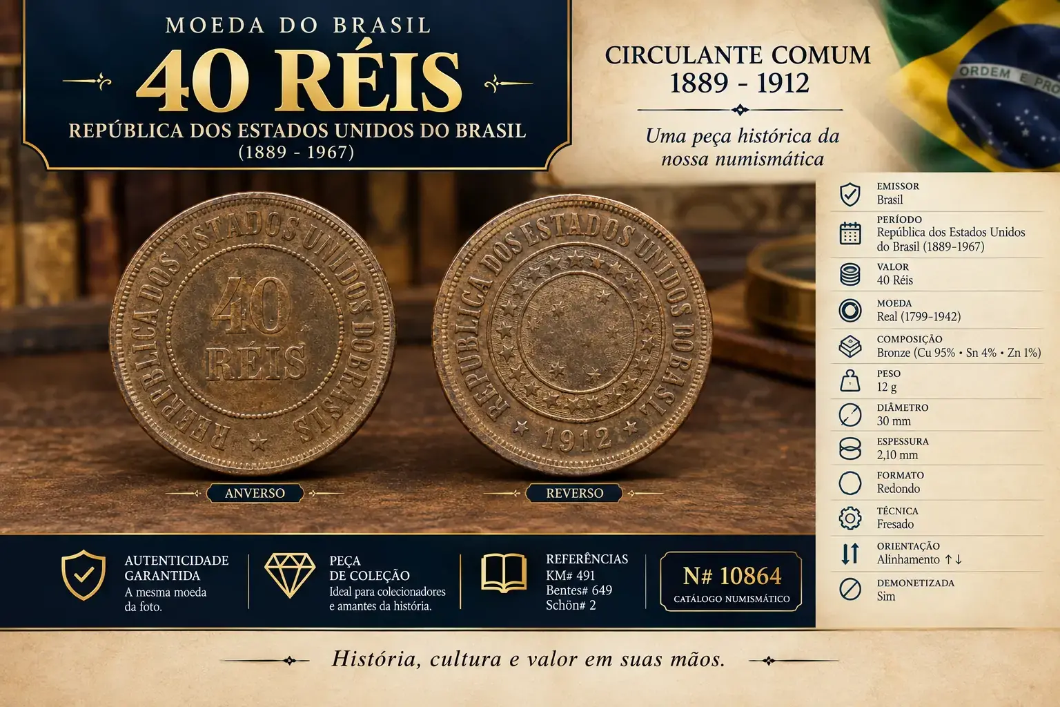 | Casa do Colecionador 40 réis 1912 Escassa Sku 0129