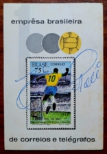 Autógrafo do Pelé sobre o Bloco RHM B-28 – Milésimo Gol do Pelé