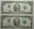 Estados Unidos / 2 Dollars – 2003-a / Flor de Estampa / Selo Verde – Letra F / Jefferson – Duas cédulas 8080-8081
