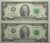 Estados Unidos / 2 Dollars – 2003-a / Flor de Estampa / Selo Verde – Letra F / Jefferson – Duas cédulas 8082-8083